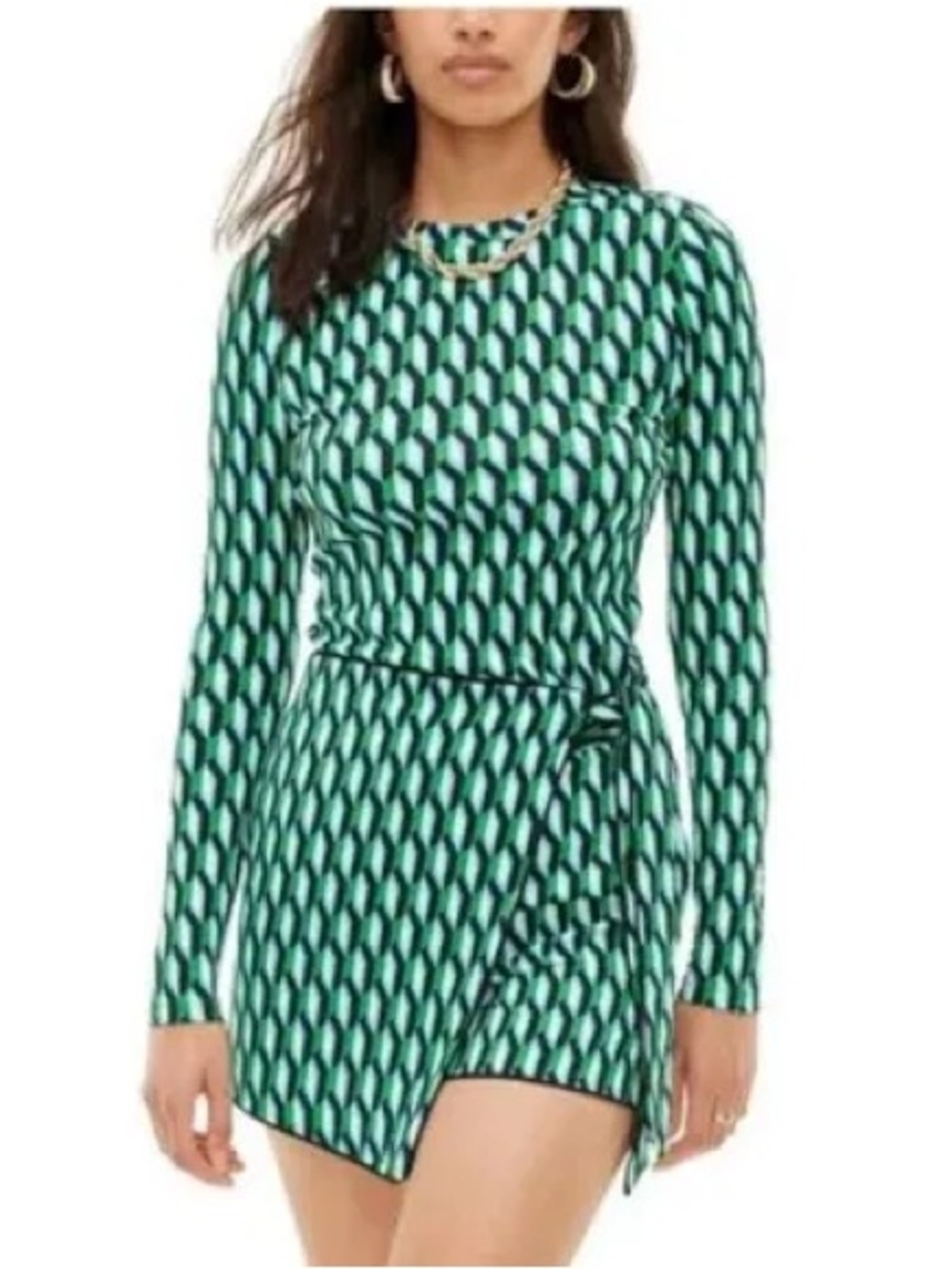 Diane Von Furstenberg Green Black Geometric Skort. Stretchy. Cute! SzXXL NWT